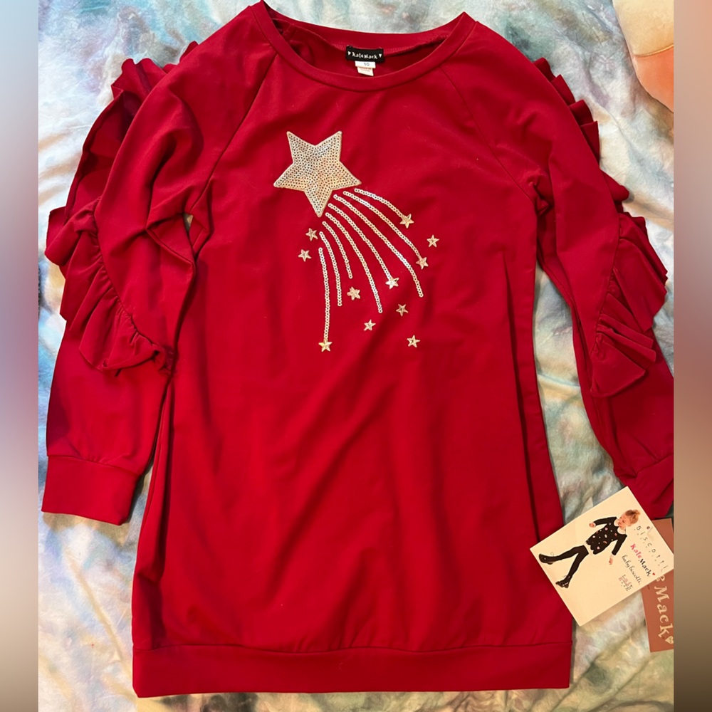 Girls size 10 Kate Mack Red Dress with Silver Star Design